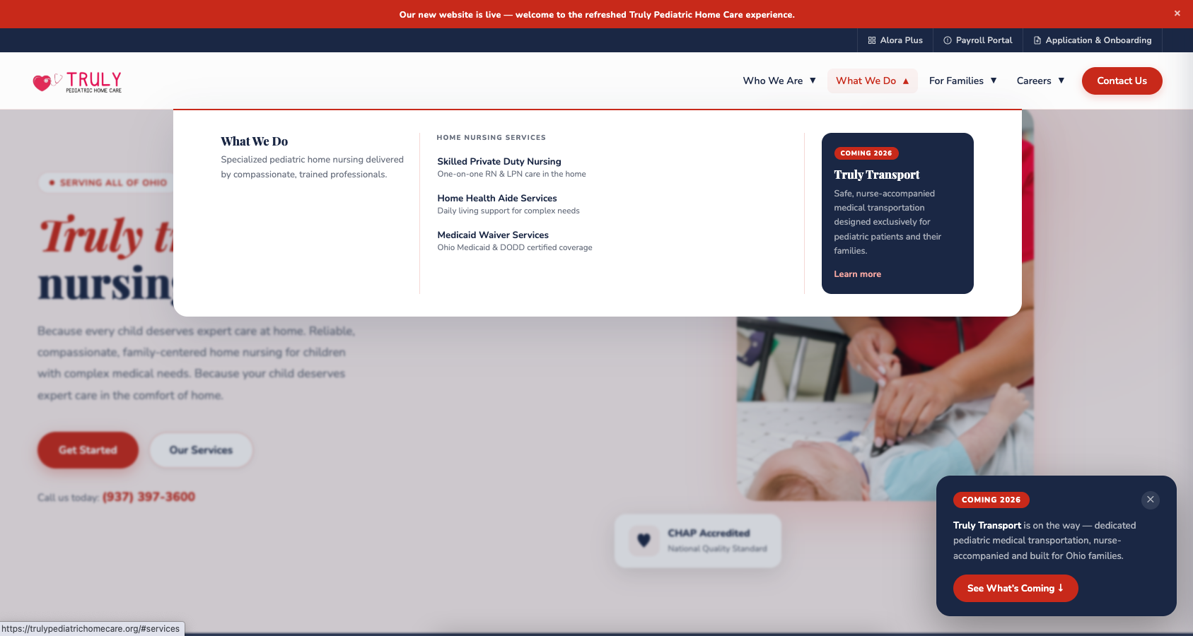 Truly Pediatric Home Care Website Screenshot